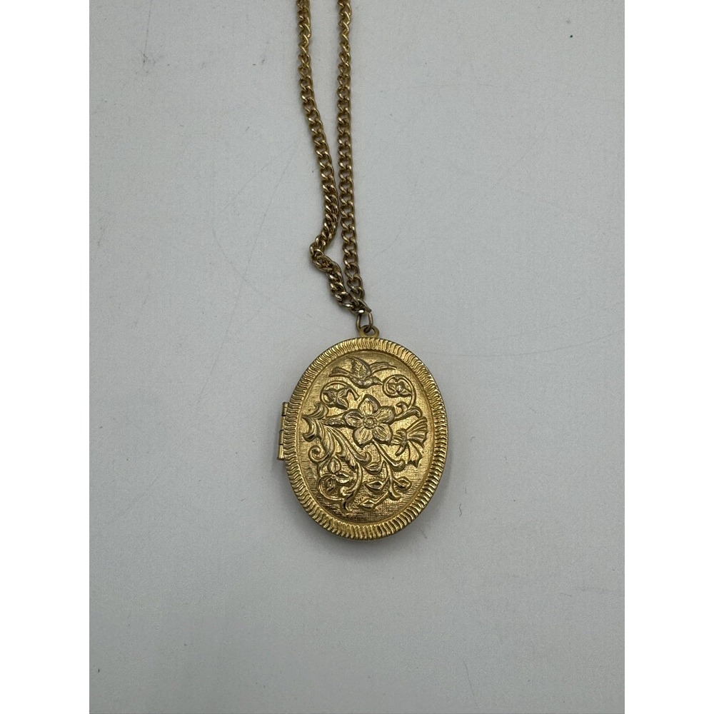 Vintage Goldtone Floral Locket Necklace